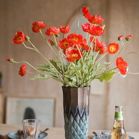 DUYONE Artificial Silk Poppy Flowers (6PCS)