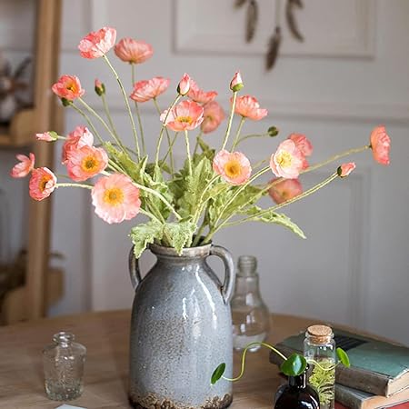 DUYONE Artificial Silk Poppy Flowers (6PCS)