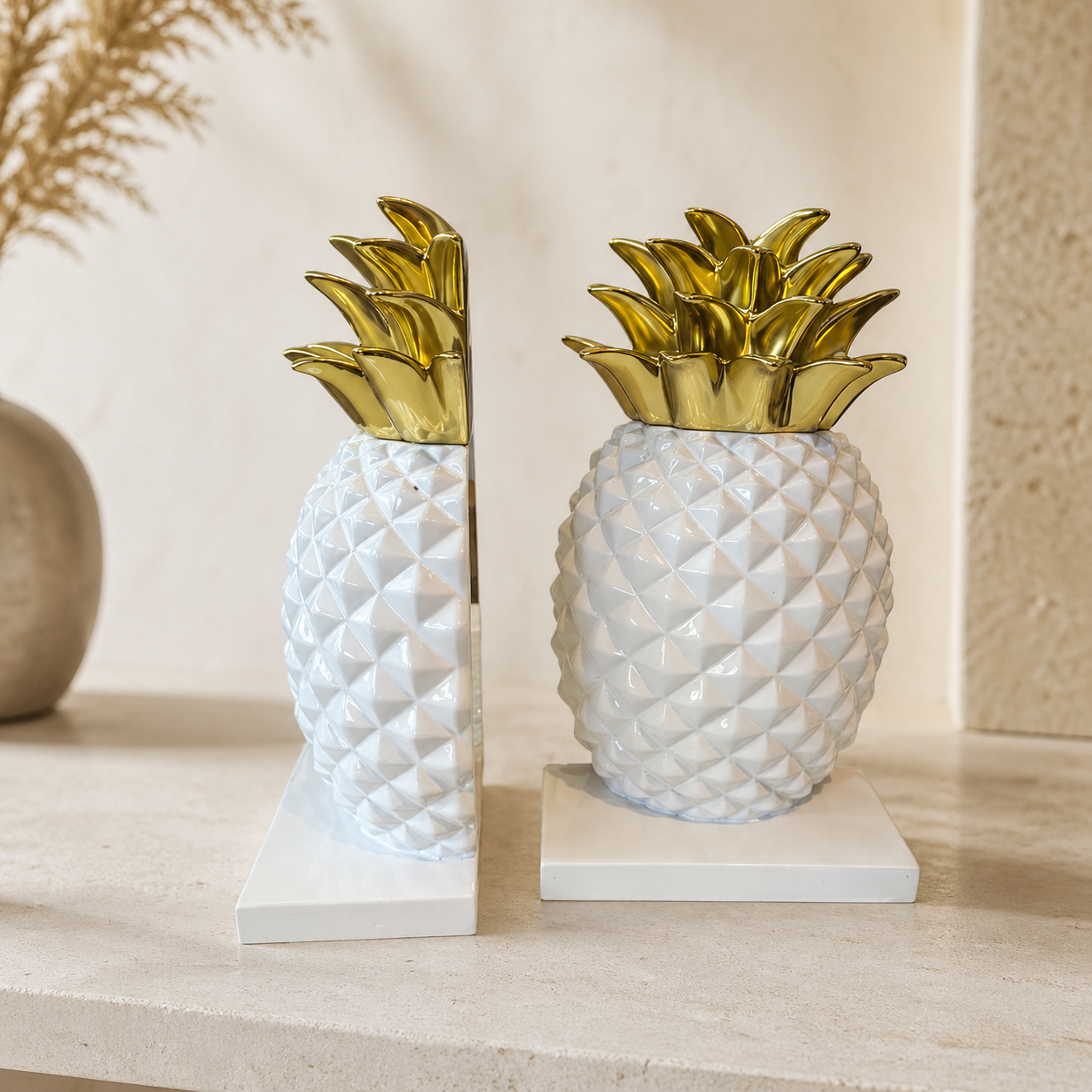 White Gold Pineapple Bookends