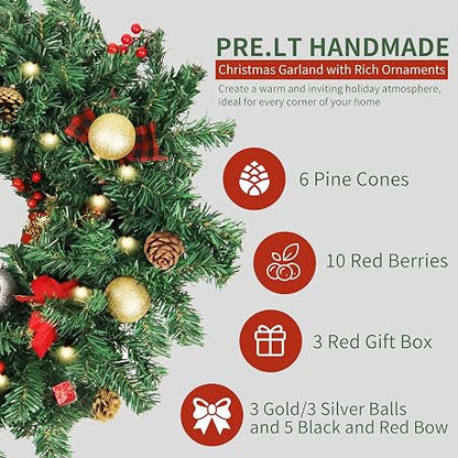 9FT Pre-Lit Christmas Garland