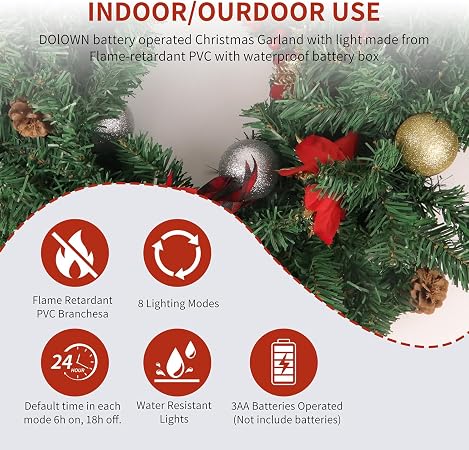 9FT Pre-Lit Christmas Garland