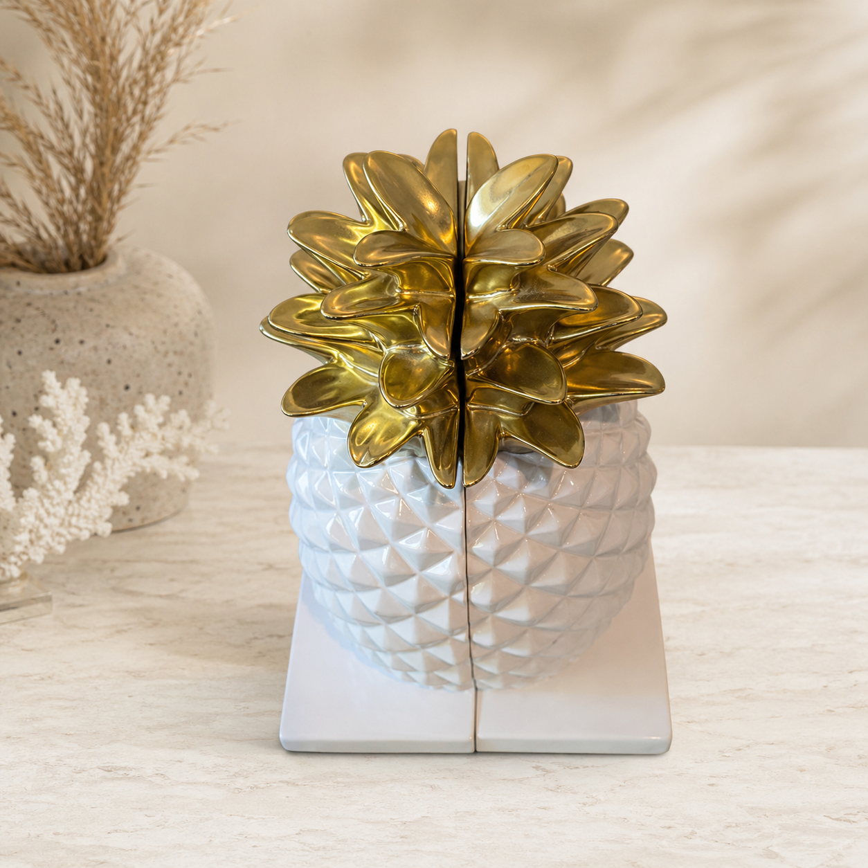 White Gold Pineapple Bookends