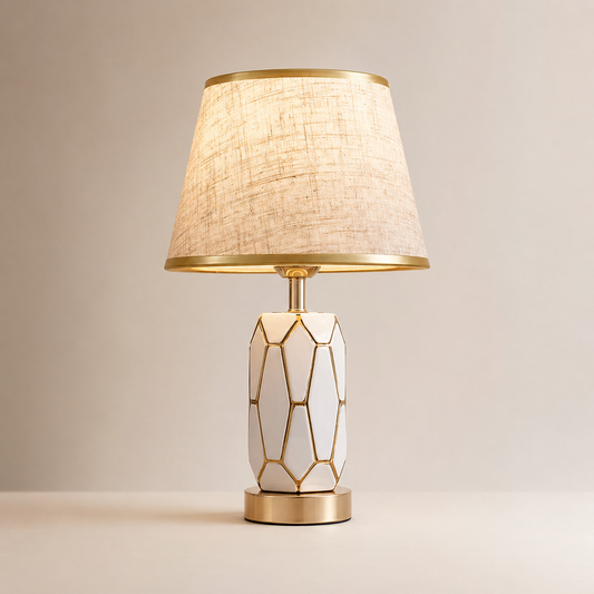 White Ceramic Table Lamp with Gold Accents