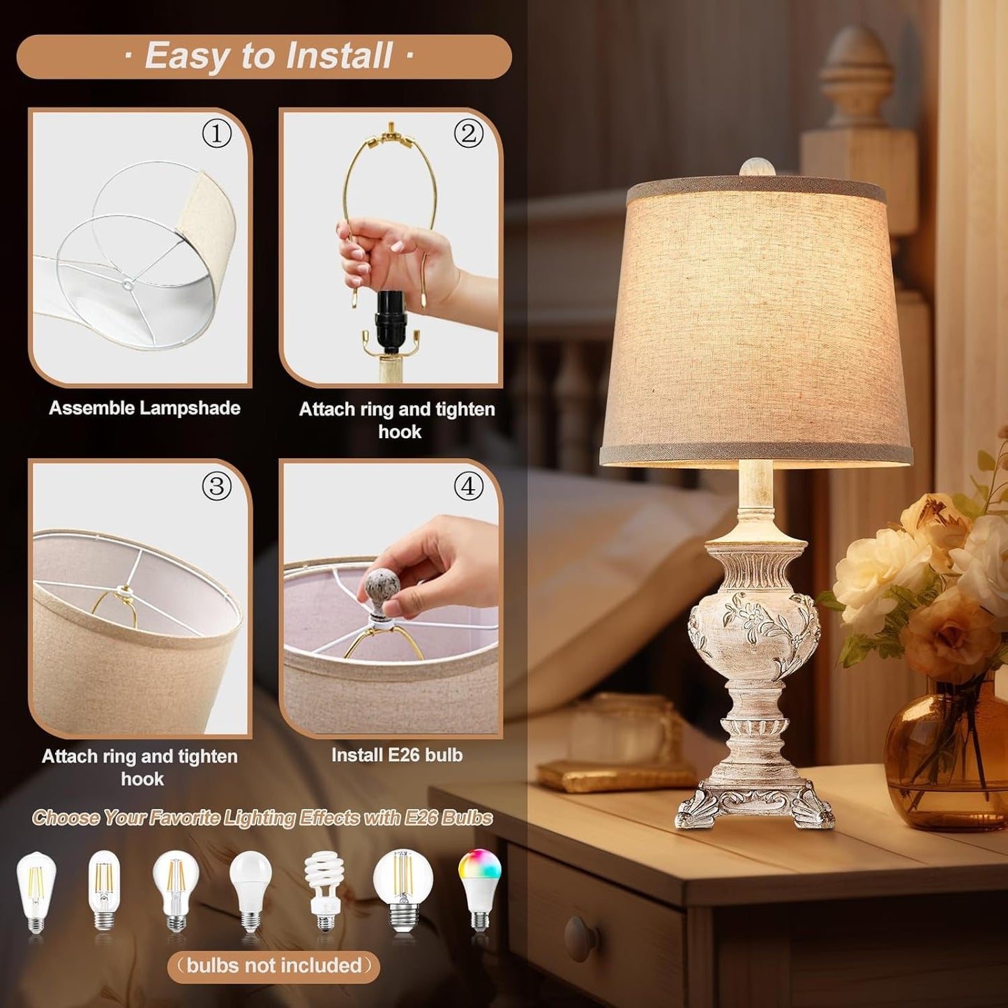 Drawealth Vintage Farmhouse Table Lamps (Set of 2)