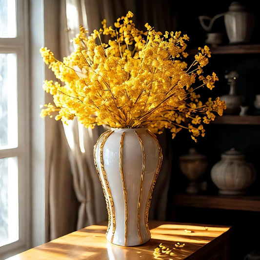 White & Gold Ceramic Ginger Jar Vase