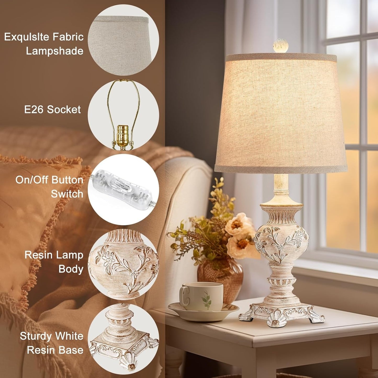 Drawealth Vintage Farmhouse Table Lamps (Set of 2)