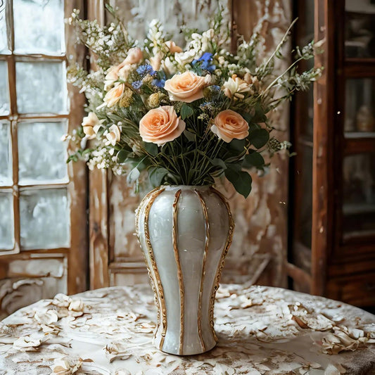 White & Gold Ceramic Ginger Jar Vase