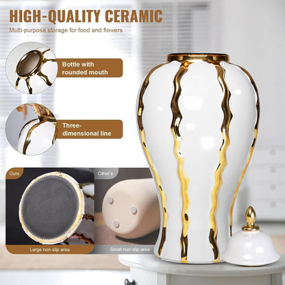 White & Gold Ceramic Ginger Jar Vase