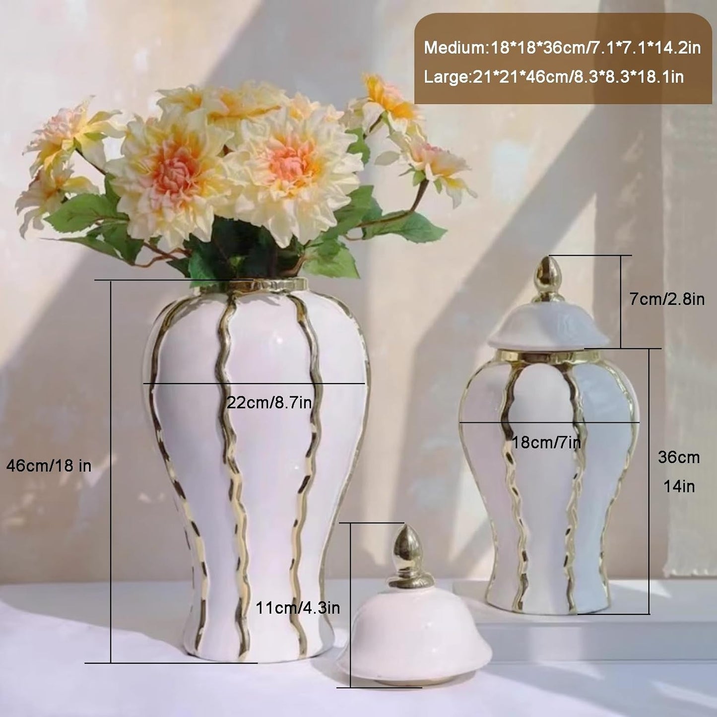 White & Gold Ceramic Ginger Jar Vase