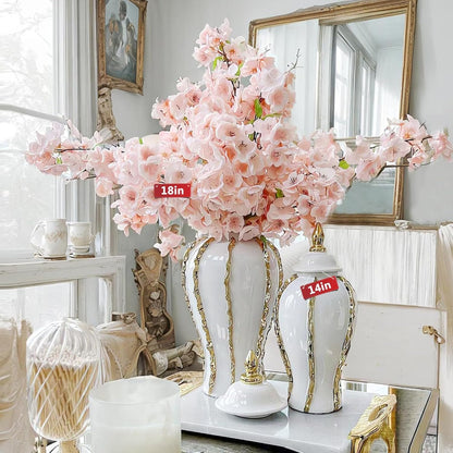 White & Gold Ceramic Ginger Jar Vase