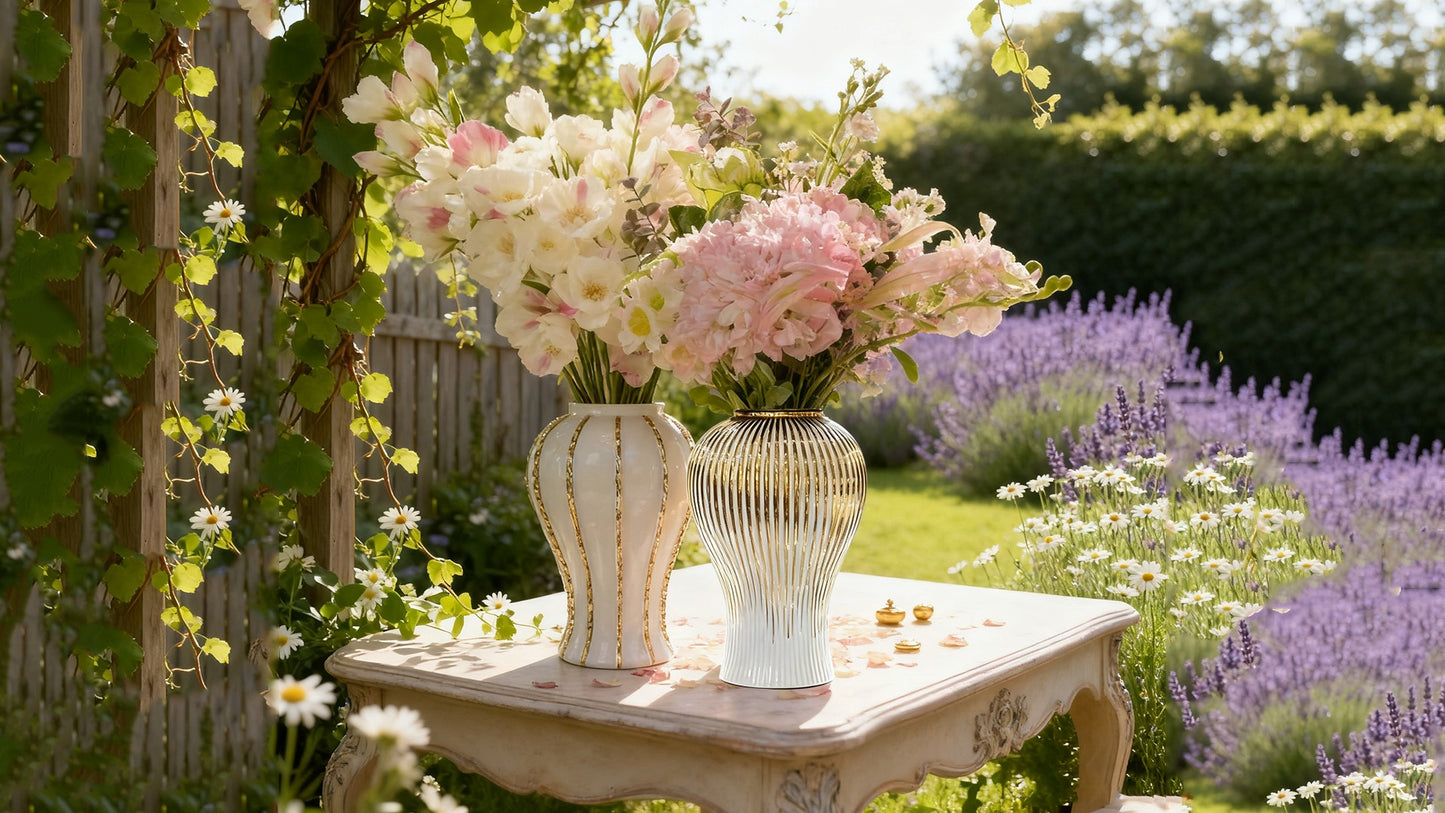 White & Gold Ceramic Ginger Jar Vase